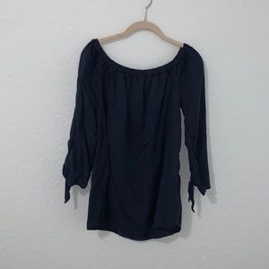 CROWN & IVY - Navy Long Sleeve Women's Top with Tie Sleeves - M